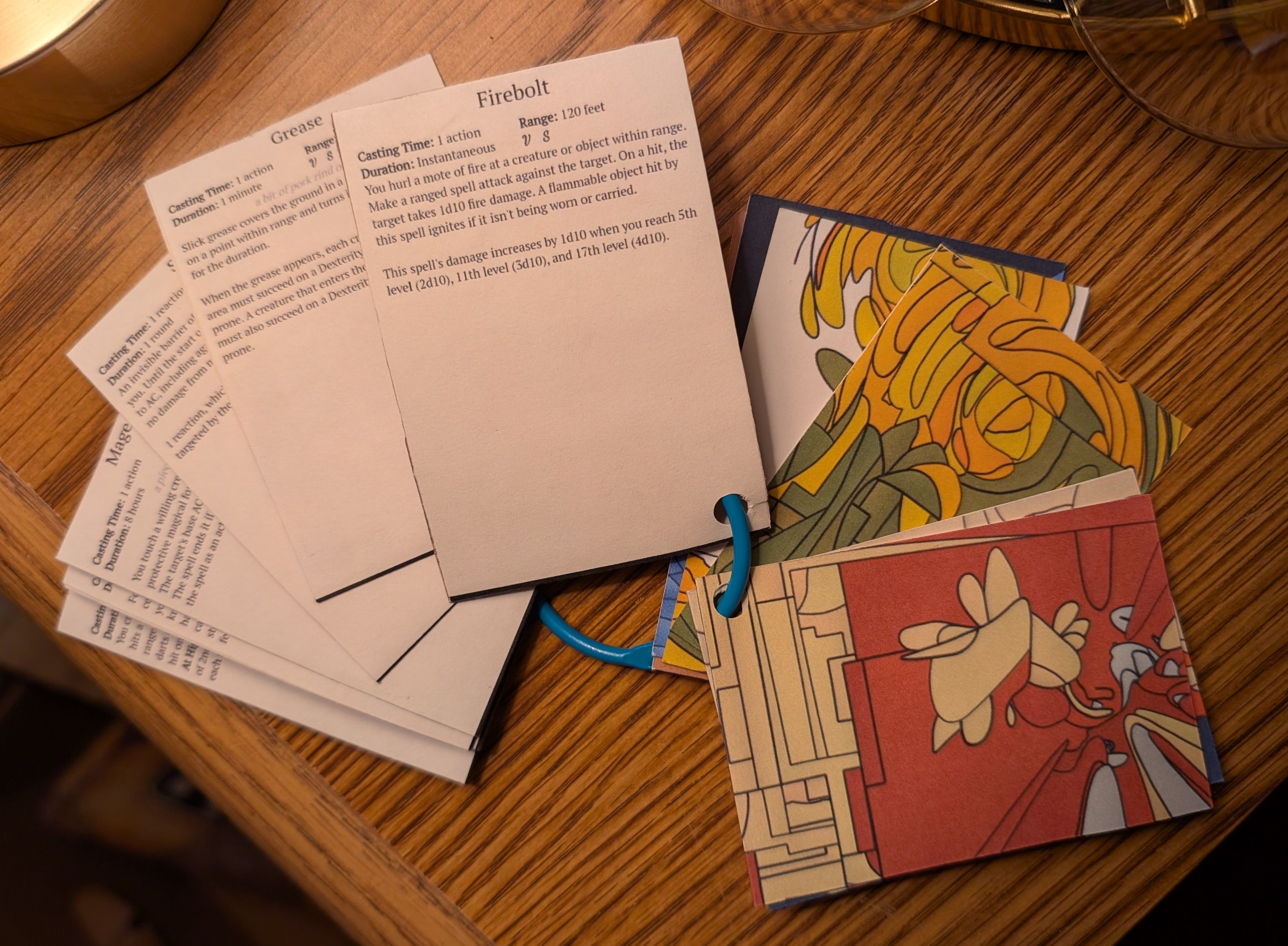 A set of custom-made spell cards.